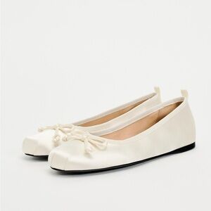 Zara bow trim fabric ballet flats